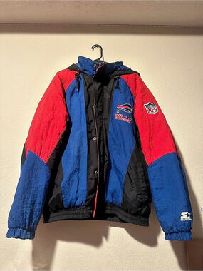 Vintage 90s Buffalo Bills Starter Pro Line Puffer Jacket Hooded XL Quilted